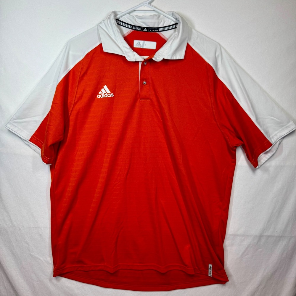 Adidas ClimaLite Polo Shirt Athletic Training Gym Golf Orange White Sz XL